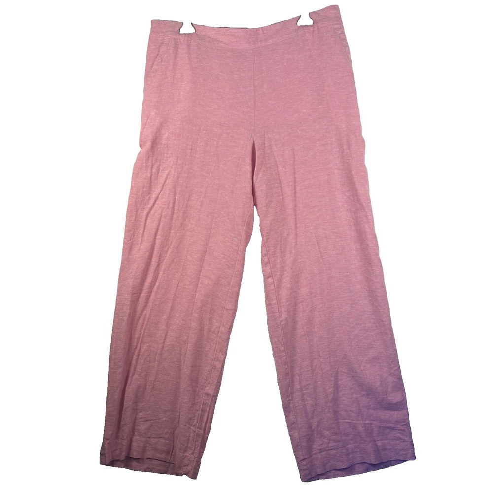 Talbots Nantucket Pull On‎ Wide Leg Capri Pants Womens L Pink Linen Blend Beach